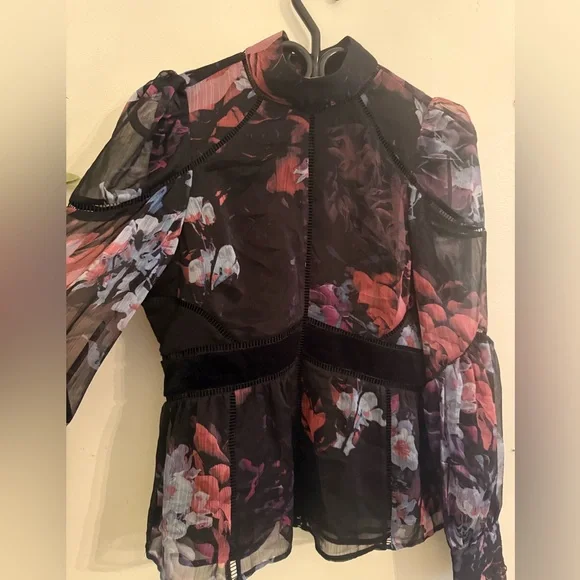 Ted Baker Black Floral Sheer Blouse - Picture 6 of 14